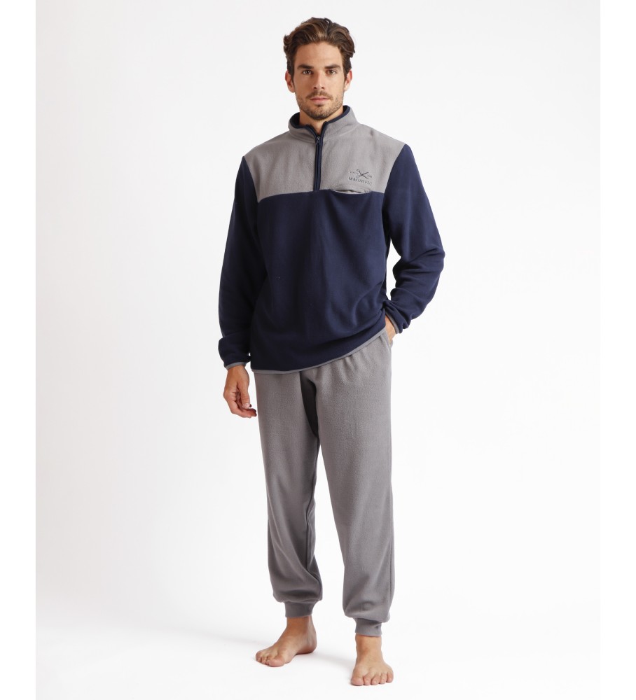 Pijama esportivo de manga comprida Admas Warm Microfleece, cor azul marinho.