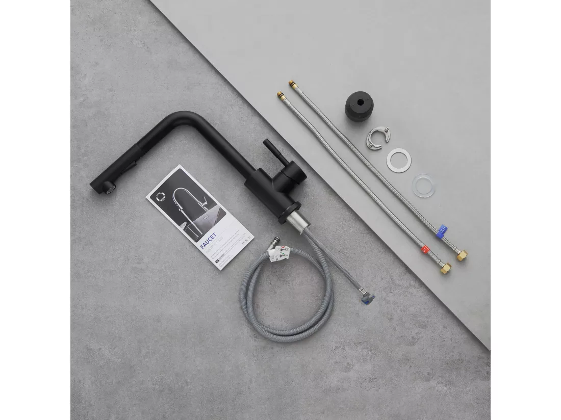 CECIPA MAX Mitigeur de Cuisine Noir avec Douchette Extractible, Monocommande, Rotation à 360°, 2 Modes de pulvérisat Robinet d'évier Cuisine