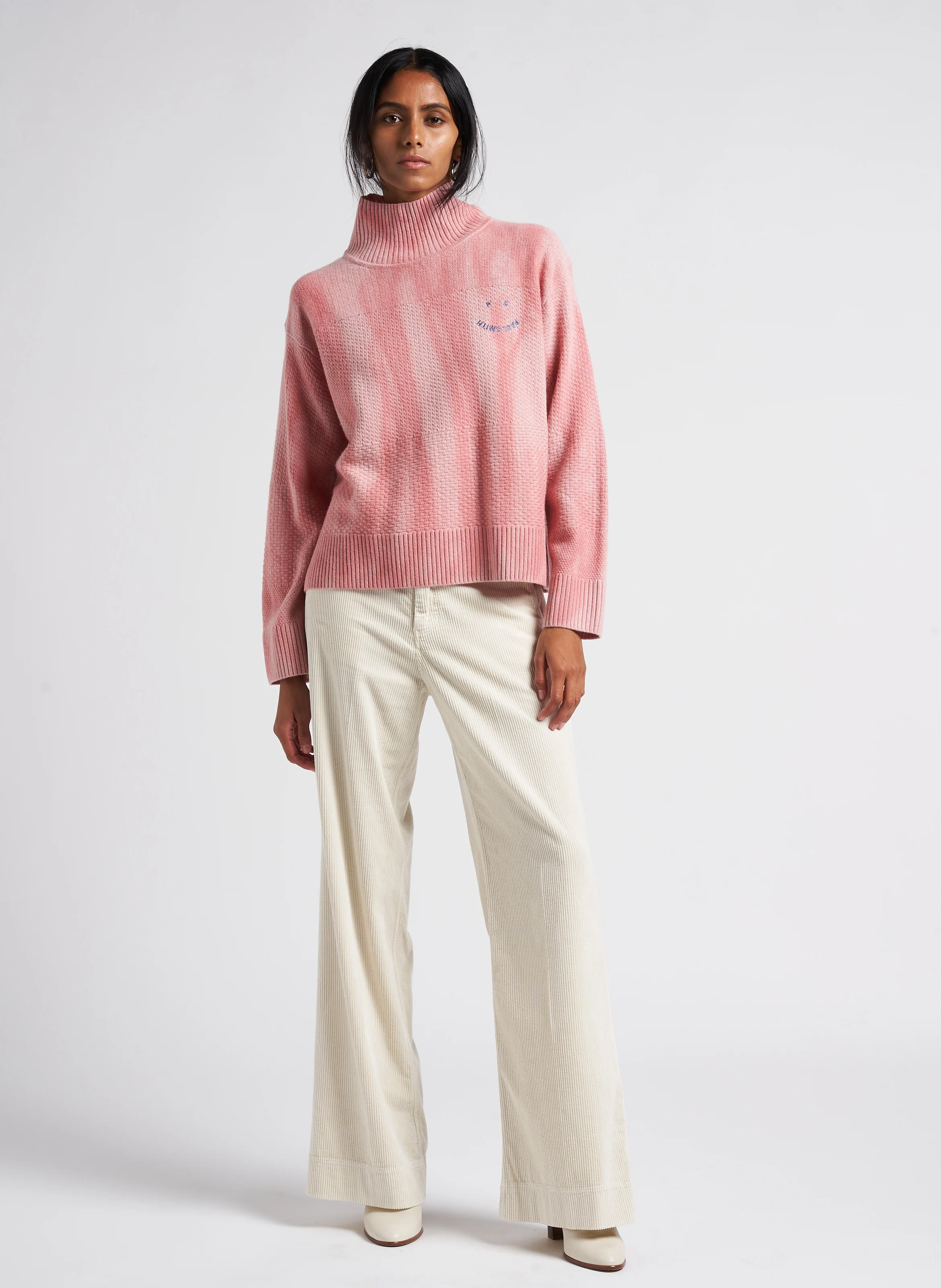 Pull col montant en laine mélangée ample | Rose