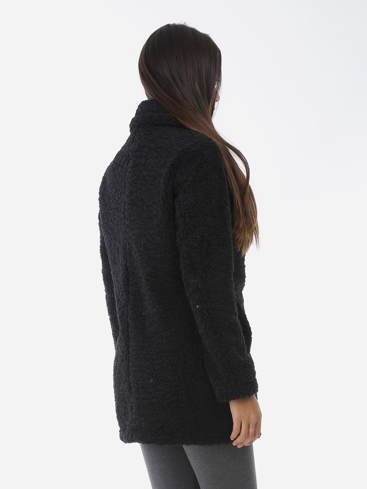 Manteau en tissu moutonné- Noir