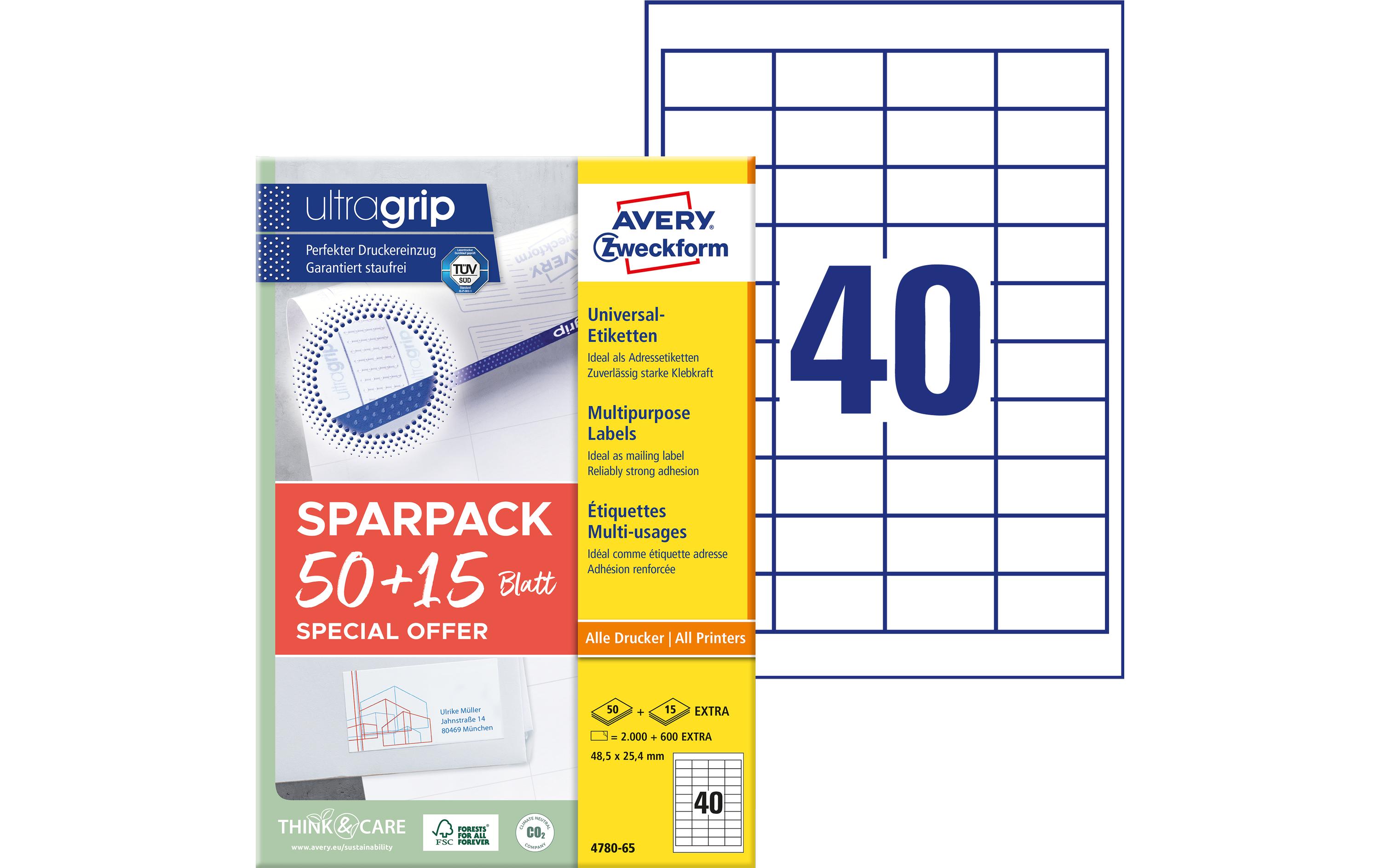 Universal-Etiketten 4780-65, 48.5 x 25.4 mm, 65 BlattPermanent haftende Etiketten
