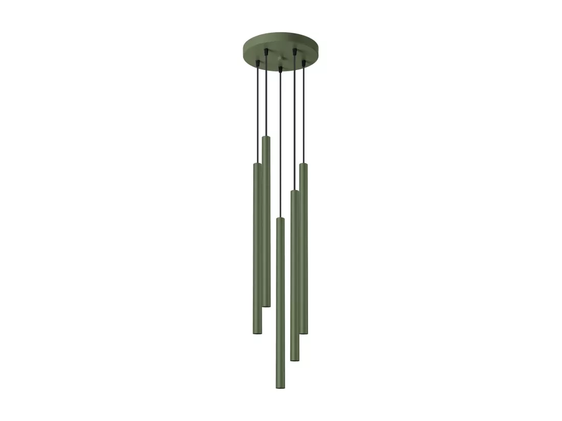 Lampe à suspension Pastelo moderne en acier - 5 sources lumineuses - L.25 x H.104 cm - vert olive