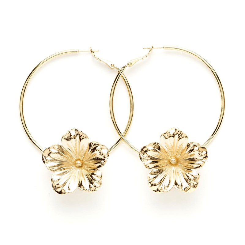 boucles d'oreilles créoles fleurs doré à l'or fin - GAÏA