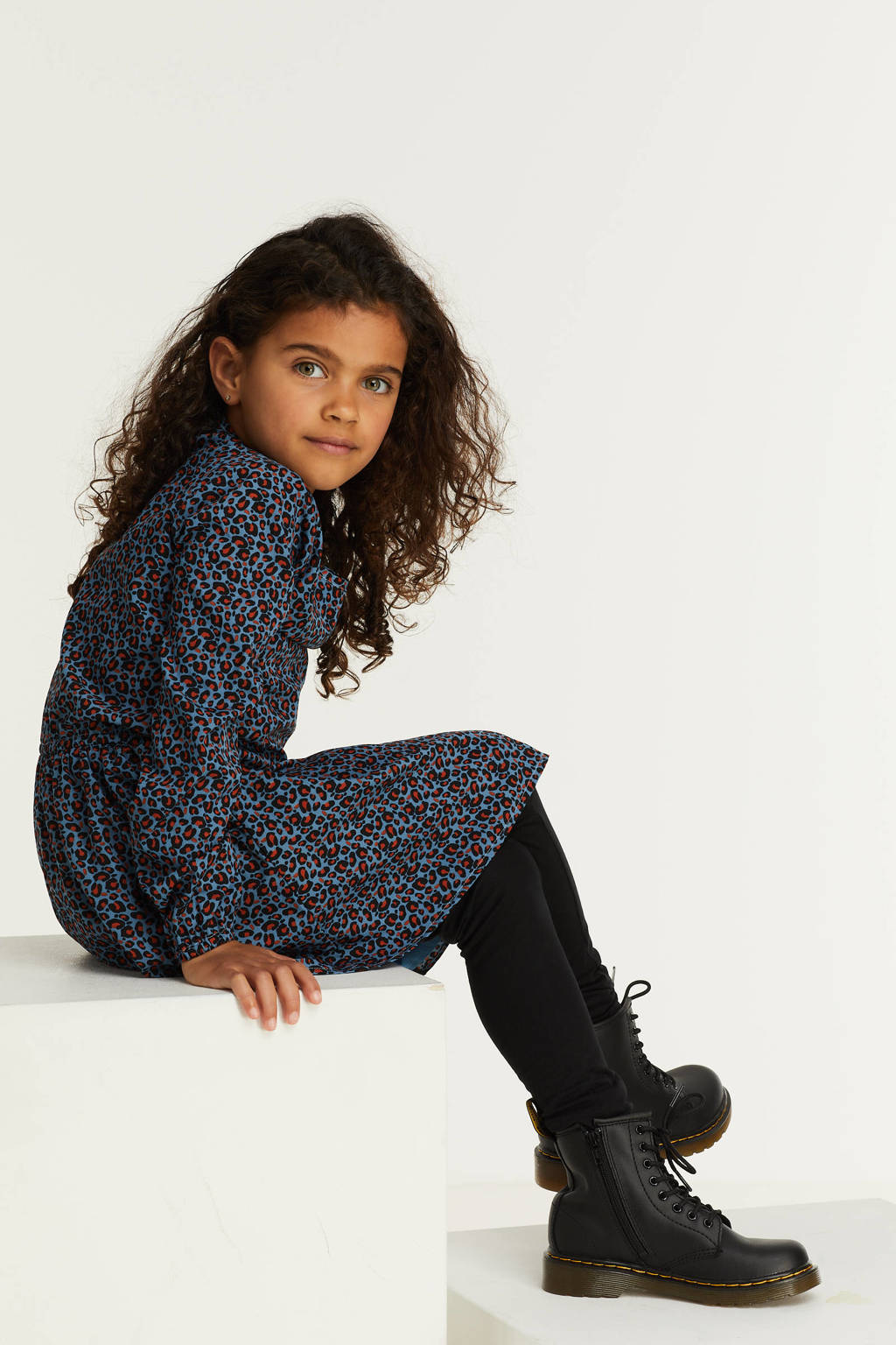 Zigga jurk met panterprint blauw/roestbruin