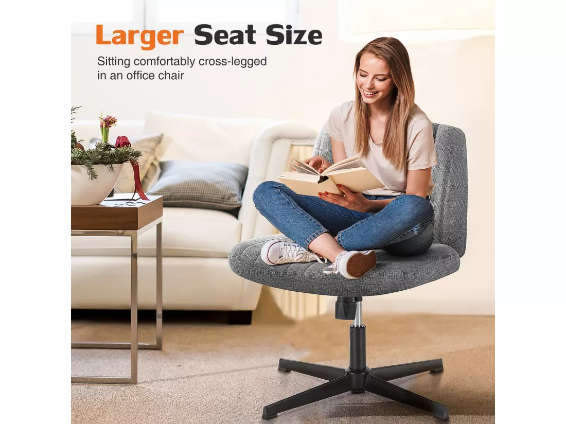 Chaise de bureau,Chaise à pieds croisés,Chaise de bureau pivotante sans bras,tissu,Gris