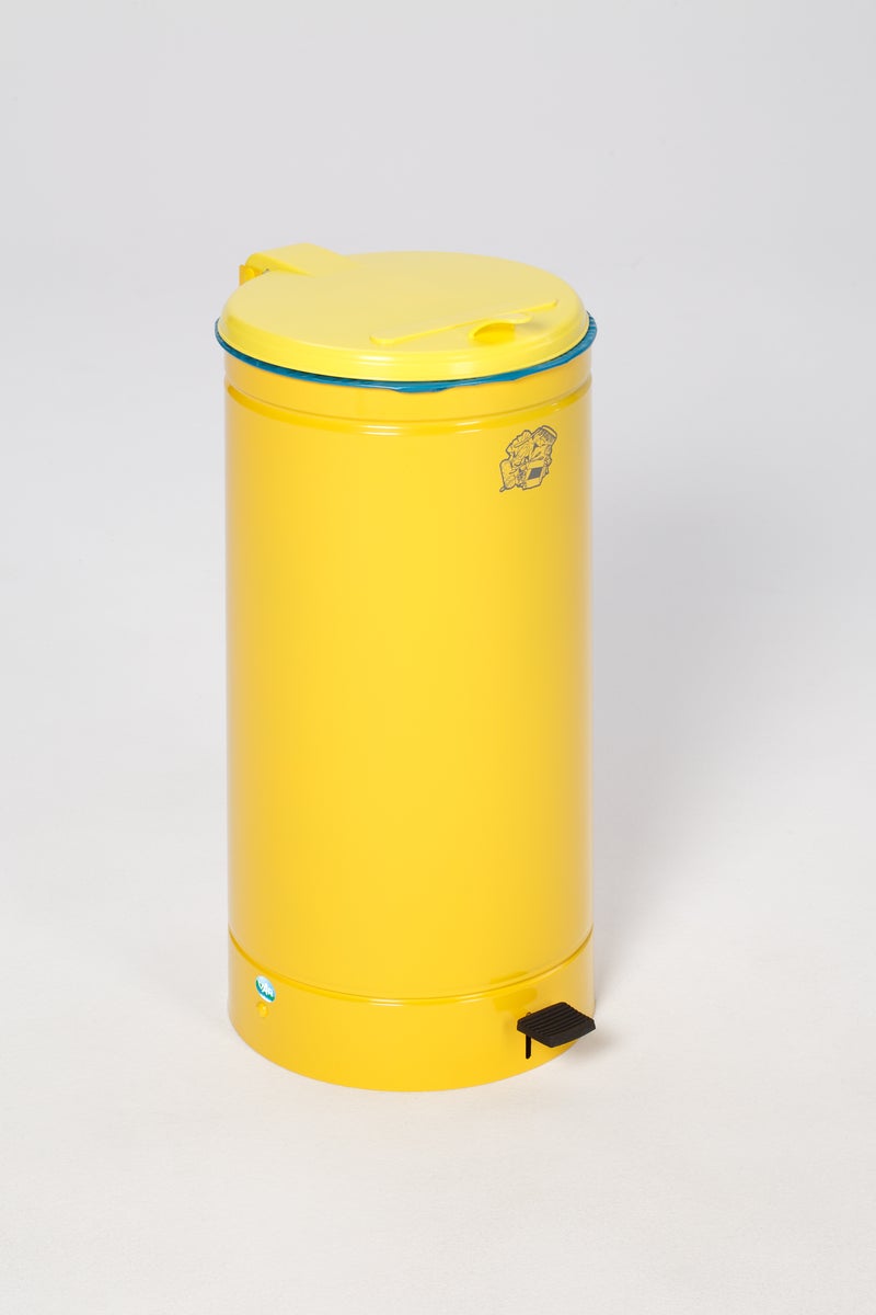 PROREGAL Grote afvalbak met pedaalbediening en europedaal, voor 60-70 liter zakken, HxBxD 70 x 45 x 45 cm, gegalvaniseerd staal, geel