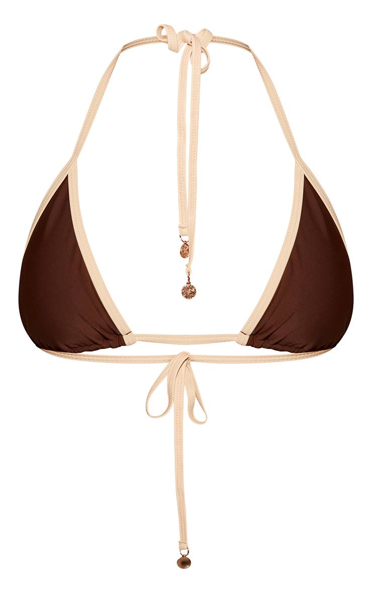 Chocolat Haut De Bikini Triangle Avec Bordure De Disques Contrastés
