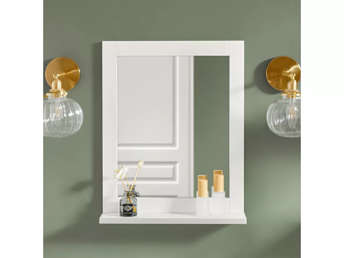 Miroir Mural Meuble Salle de Bain avec 1 étage plateau L40xP10xH49cm- Blanc SoBuy FRG129-W