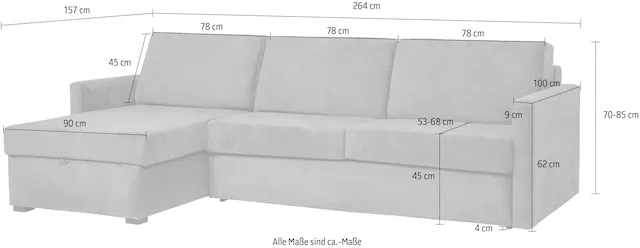 Home affaire Schlafsofa »GOLDPOINT Ecksofa 264 cm, Liegefläche (140/200cm), L-Form,« Bettfunktion, Bonell-Federkernmatratze und Dauerschläfer-Funktion