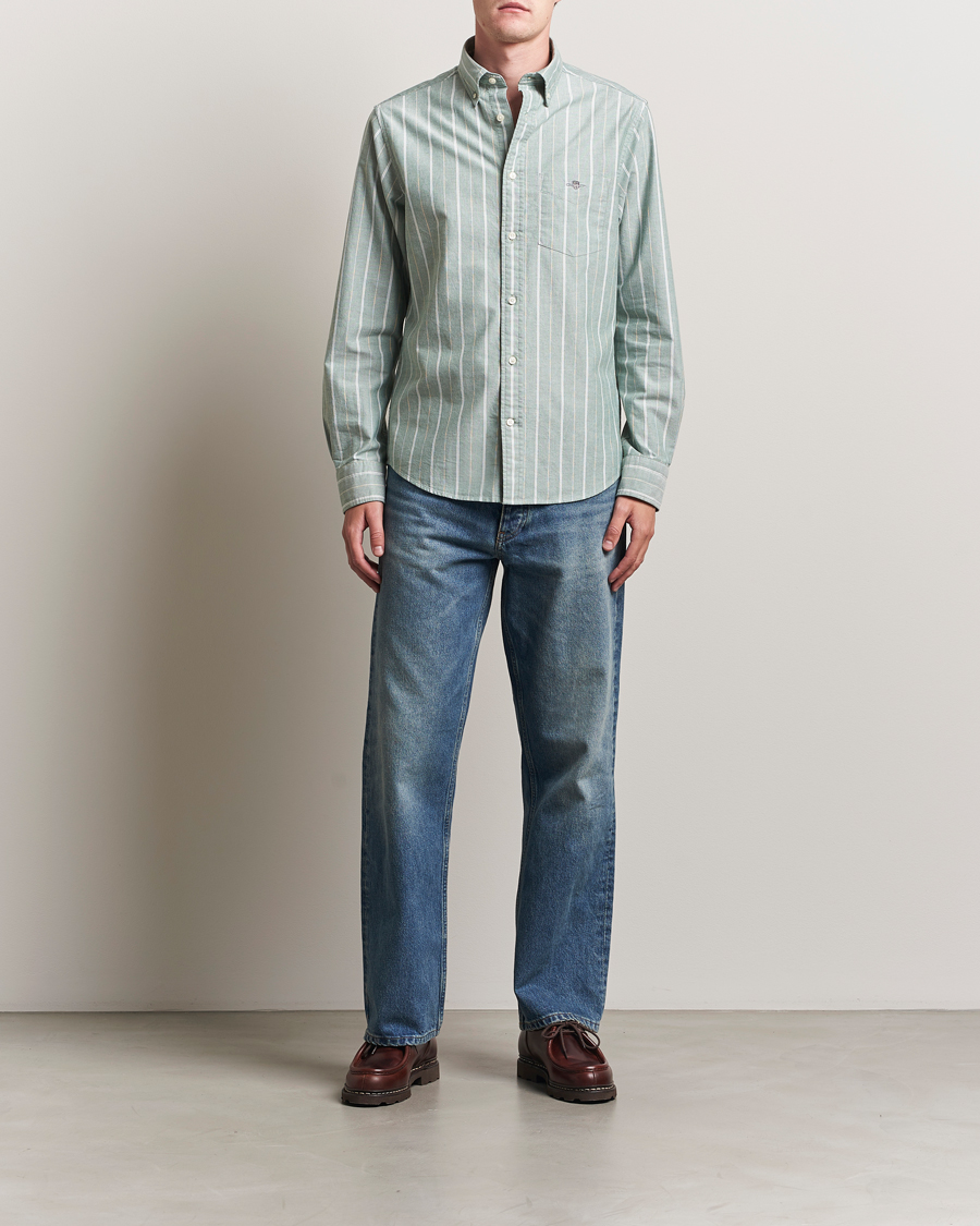 GANT Regular Fit Classic Striped Oxford Shirt Forest Green