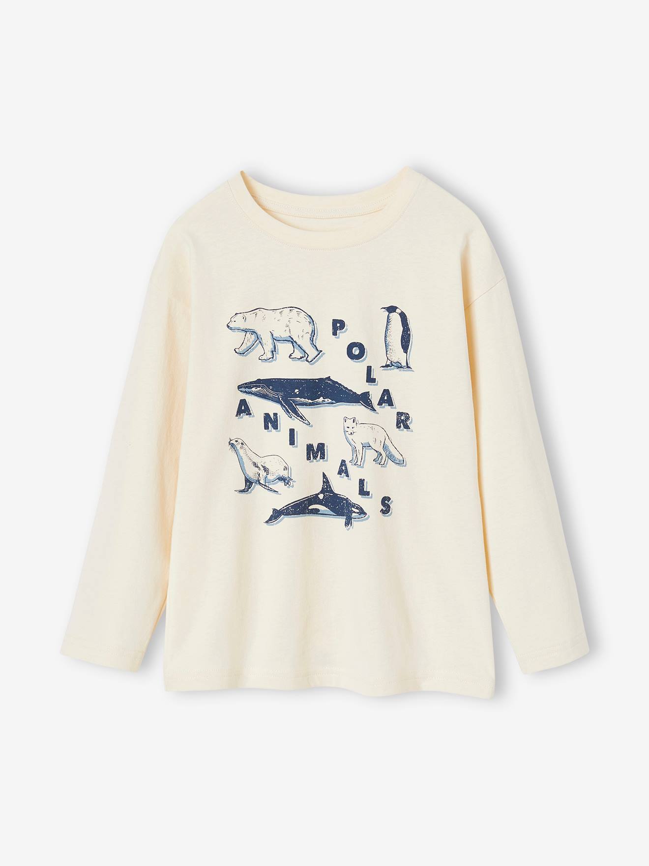 Camiseta infantil com estampa animal, cor off-white.