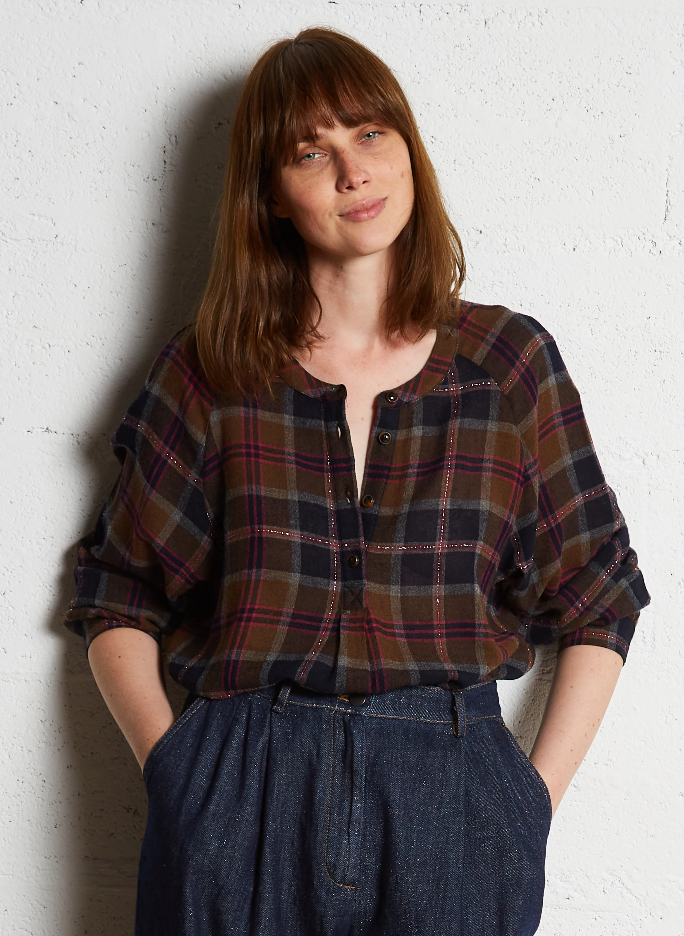 TOMI - Blouse col rond à carreaux| Multicolore
