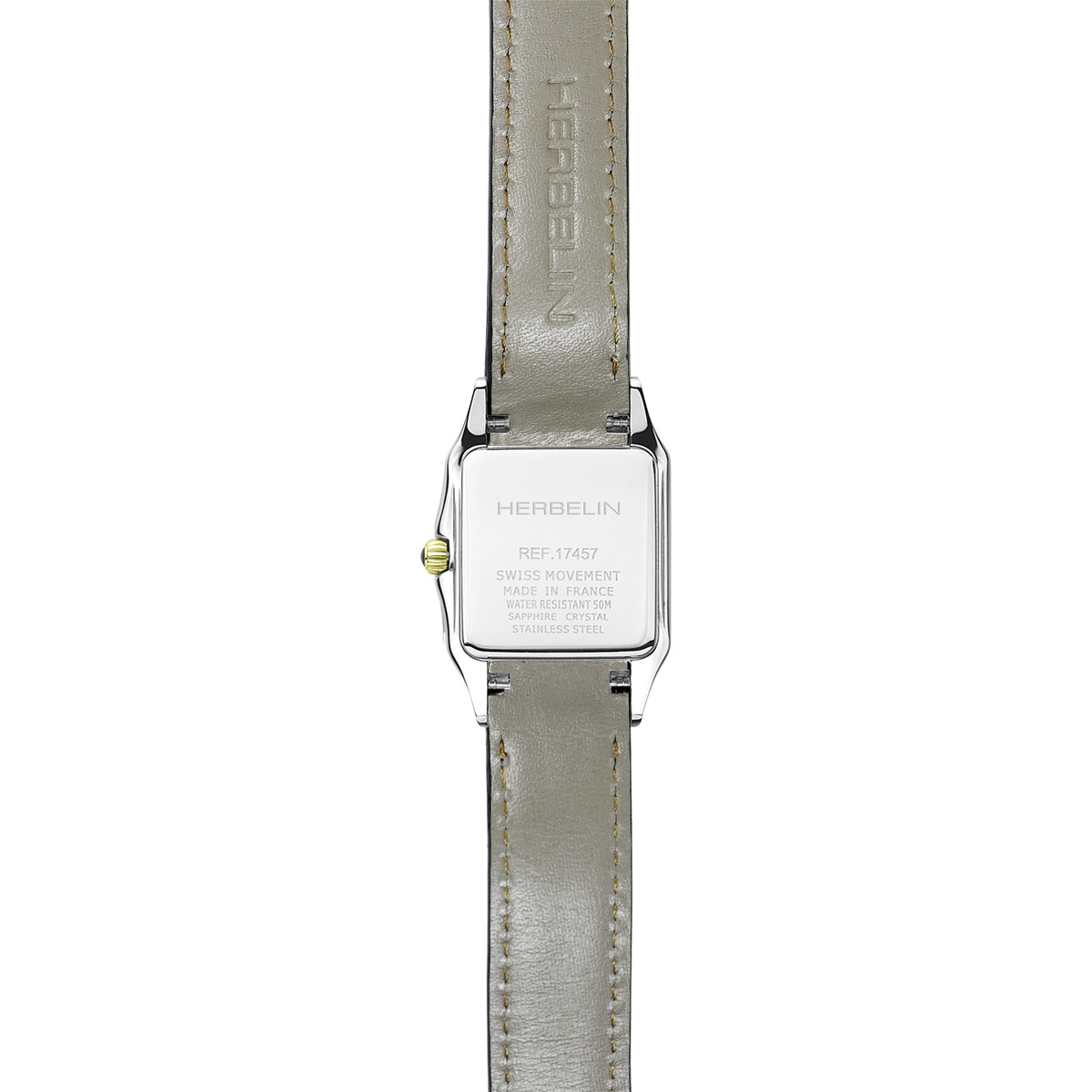 Montre HERBELIN Luna femme analogique acier bicolore bracelet cuir noir