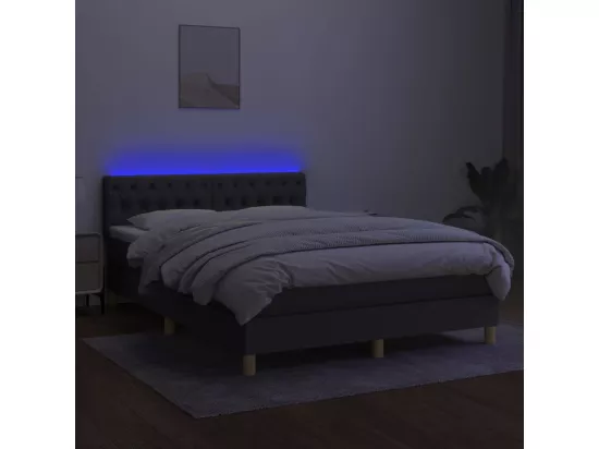 Sommier tapissier et matelas et LED Gris foncé 140x190 cm Tissu