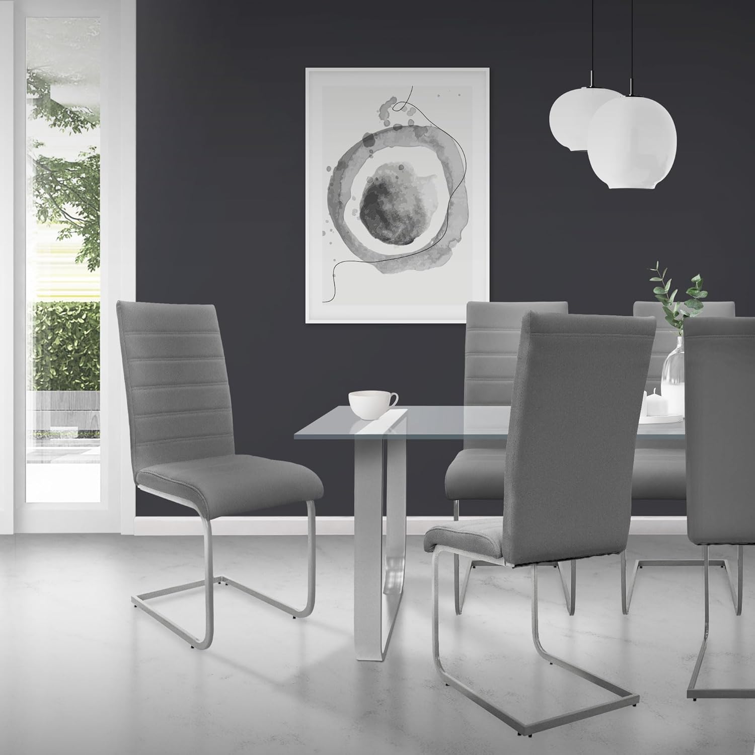 ML-Design Esszimmerstühle 2er Set, Grau, Schwingstuhl, Freischwinger Stuhl mit hoher Rückenlehne, Ergonomische Küchenstühle aus Kunstleder & Metall, Moderner Polsterstuhl für Esstisch & Wohnzimmer