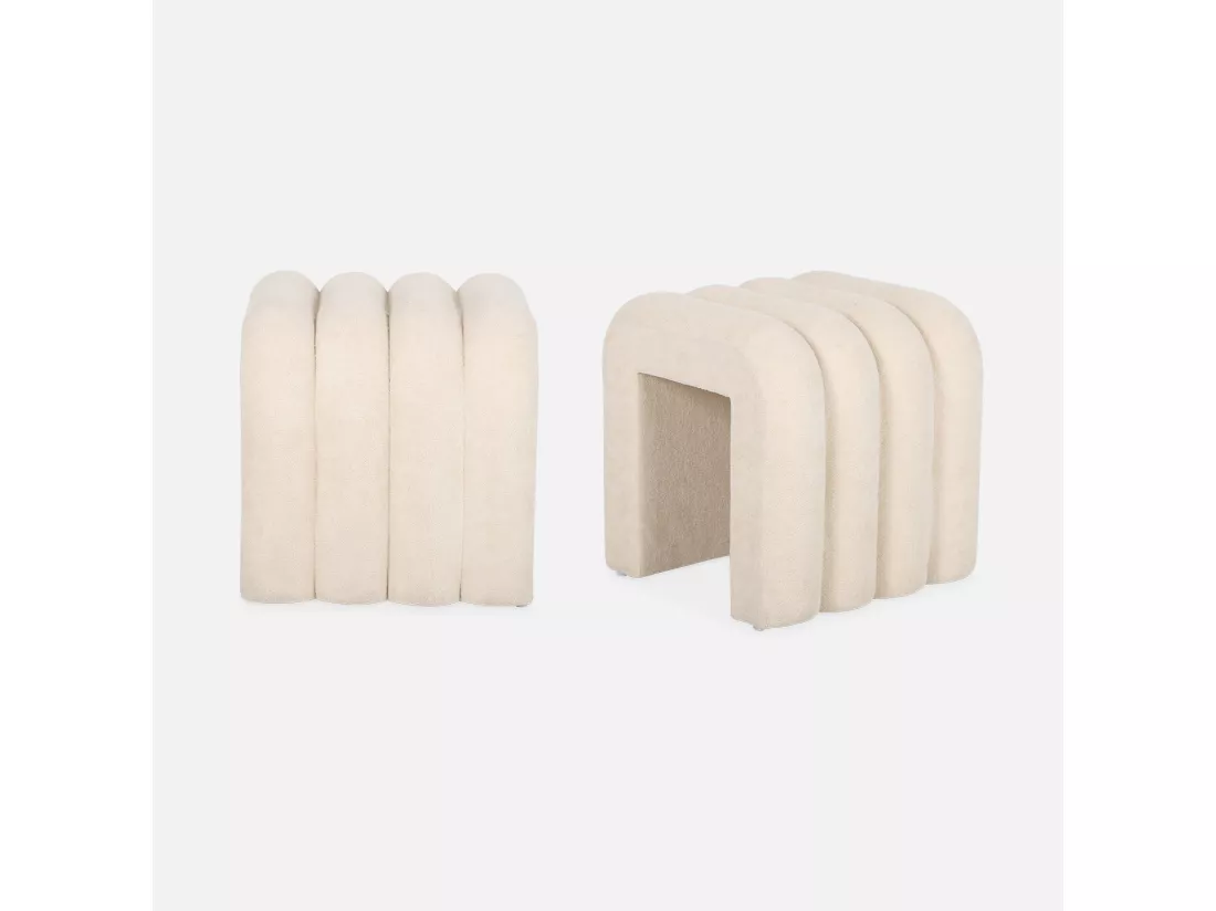 Set de 2 poufs contemporains en tissu beige
