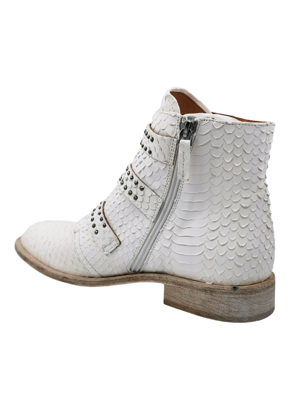 Bottines Motardes Cuir ER903 Pyton Bianco - Semerdjian
