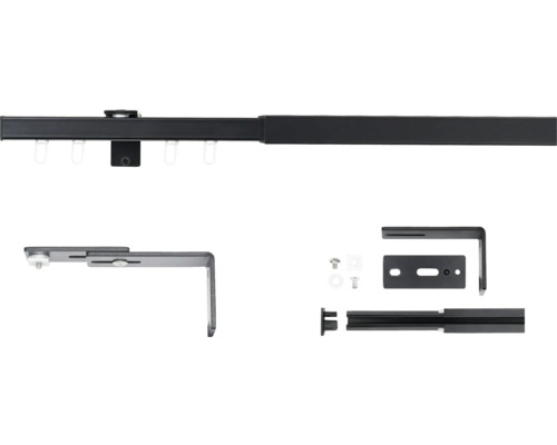Gordijnroedeset, binnenrail, uitschuifbaar, geheel in zwart, 120-210 cm, Ø 17/21 mm