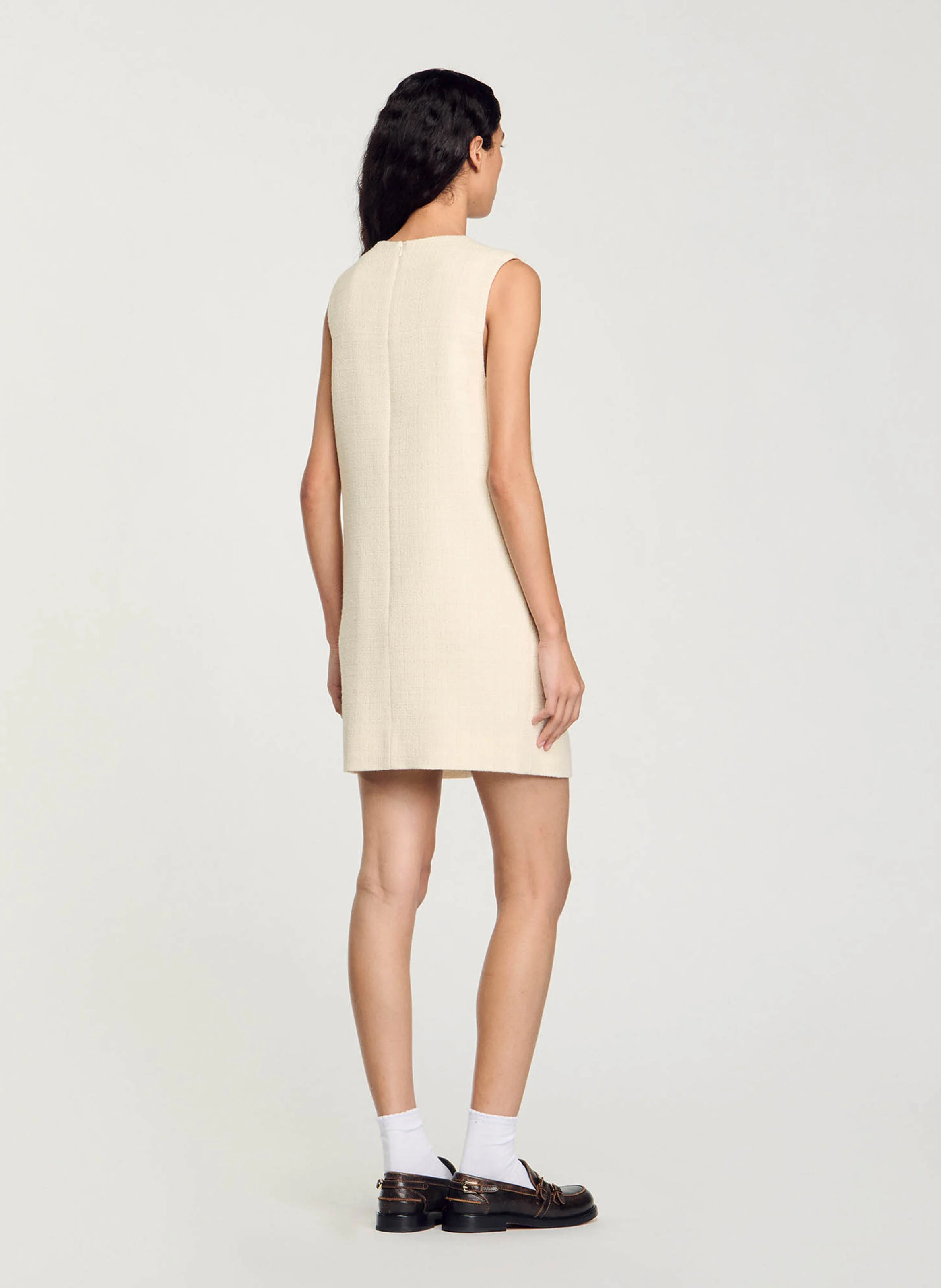 Robe courte col rond en tweed | Blanc