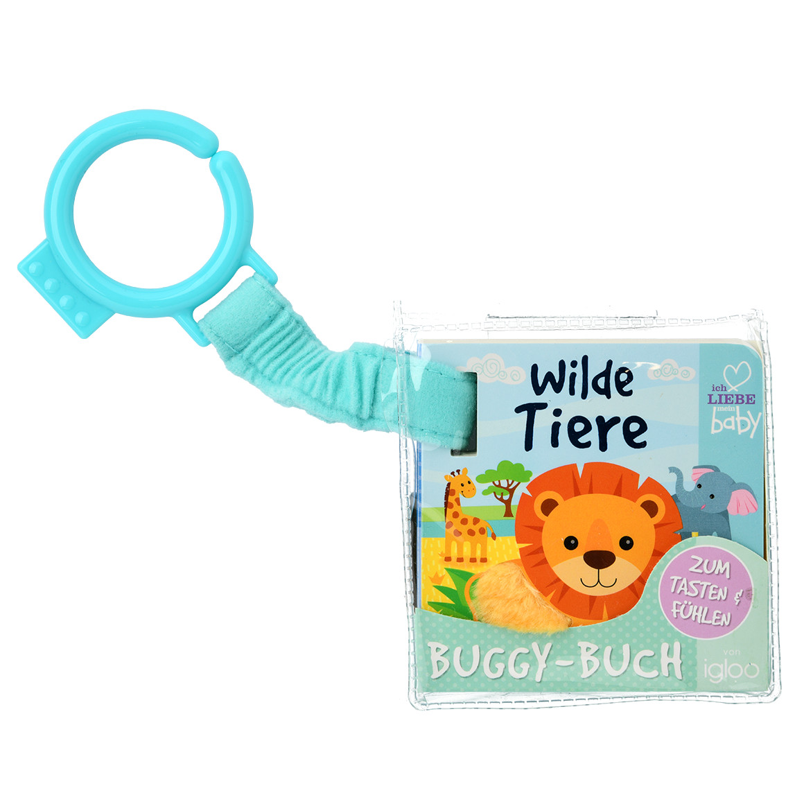 Topomini Baby Buggy-Buch Wilde Tiere mit Anhänger hellblau / bunt