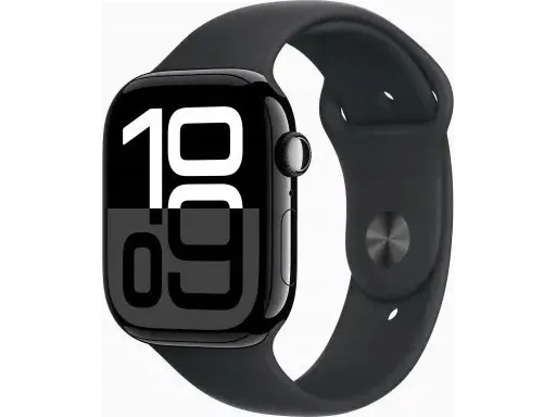 Apple Watch Series 10 (GPS) - 46 mm - jet sort aluminium - smart ur med sportsbånd - fluoroelastomer - sort - båndstørrelse: M/L - 64 GB - Wi-Fi 4, UWB, Bluetooth - 36.4 g