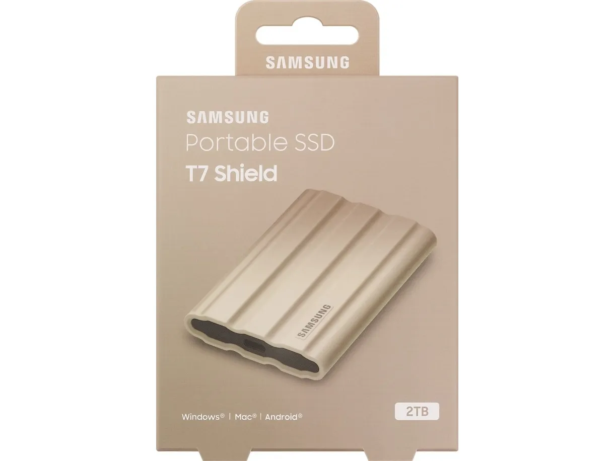 Samsung T7 Shield MU-PE2T0K - SSD - krypteret - 2 TB - ekstern (bærbar) - USB 3.2 Gen 2 (USB-C stikforbindelse) - 256-bit AES - beige