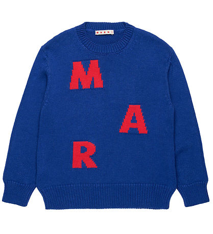 Marni Bluse - Baumwolle/Wolle - True Blue m. Rot