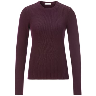 Damen-Rippenshirt Merinowolle, Weinrot