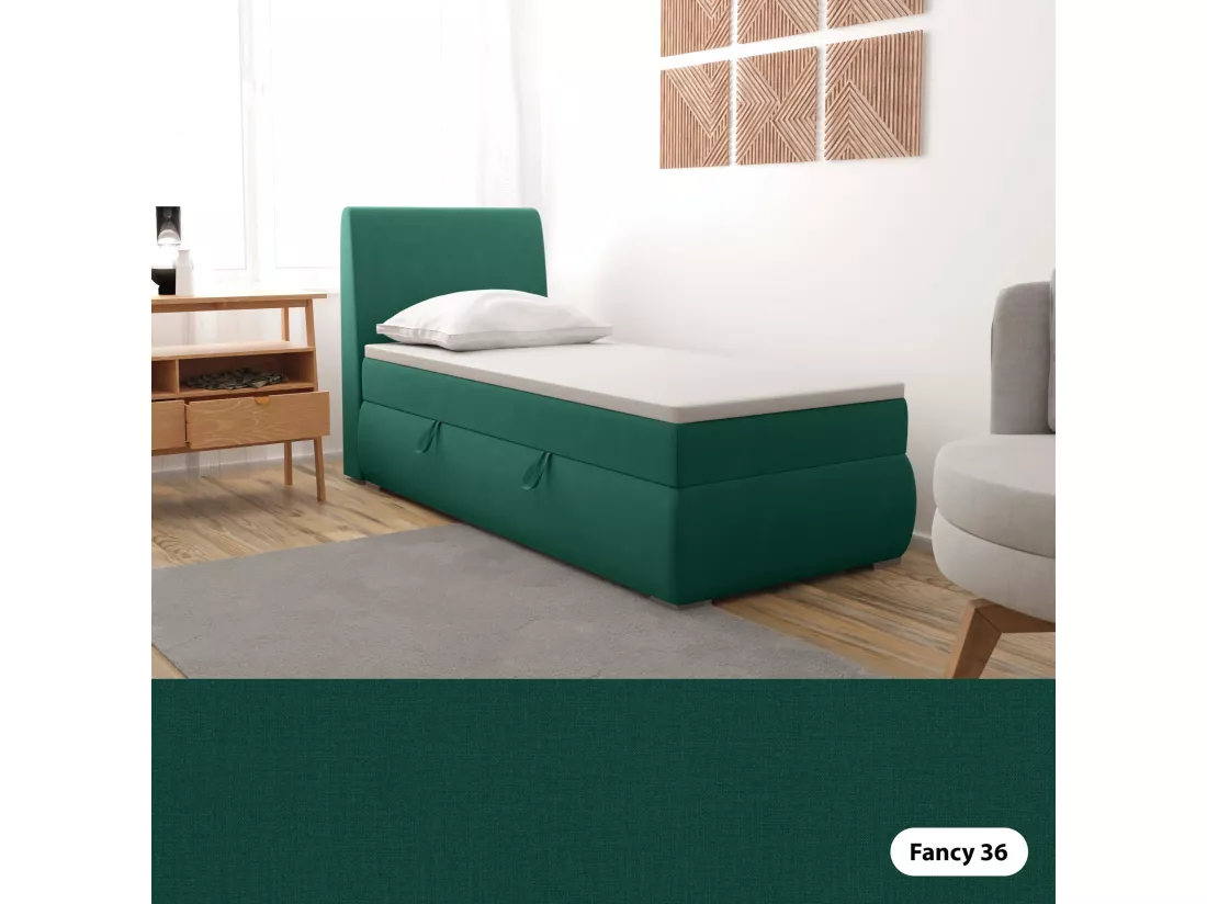LIT BOXSPRING avec coffre de rangement Buffalo Mini côté gauche 100x200 cm, Fancy 36 (Vert)