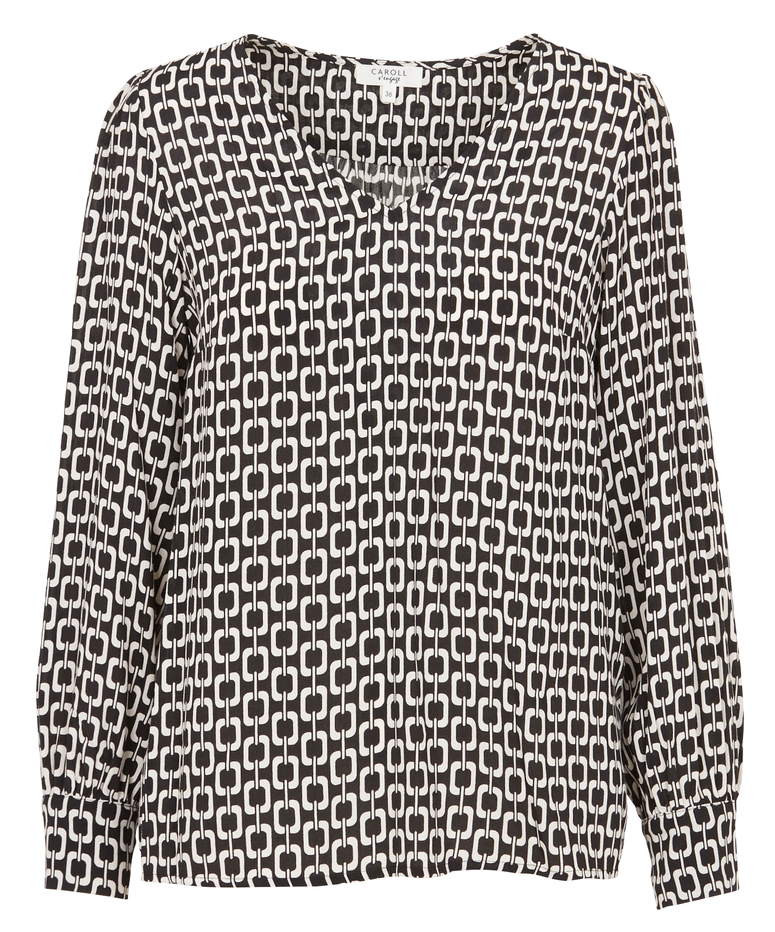 CARA - Blouse col V imprimée| Noir