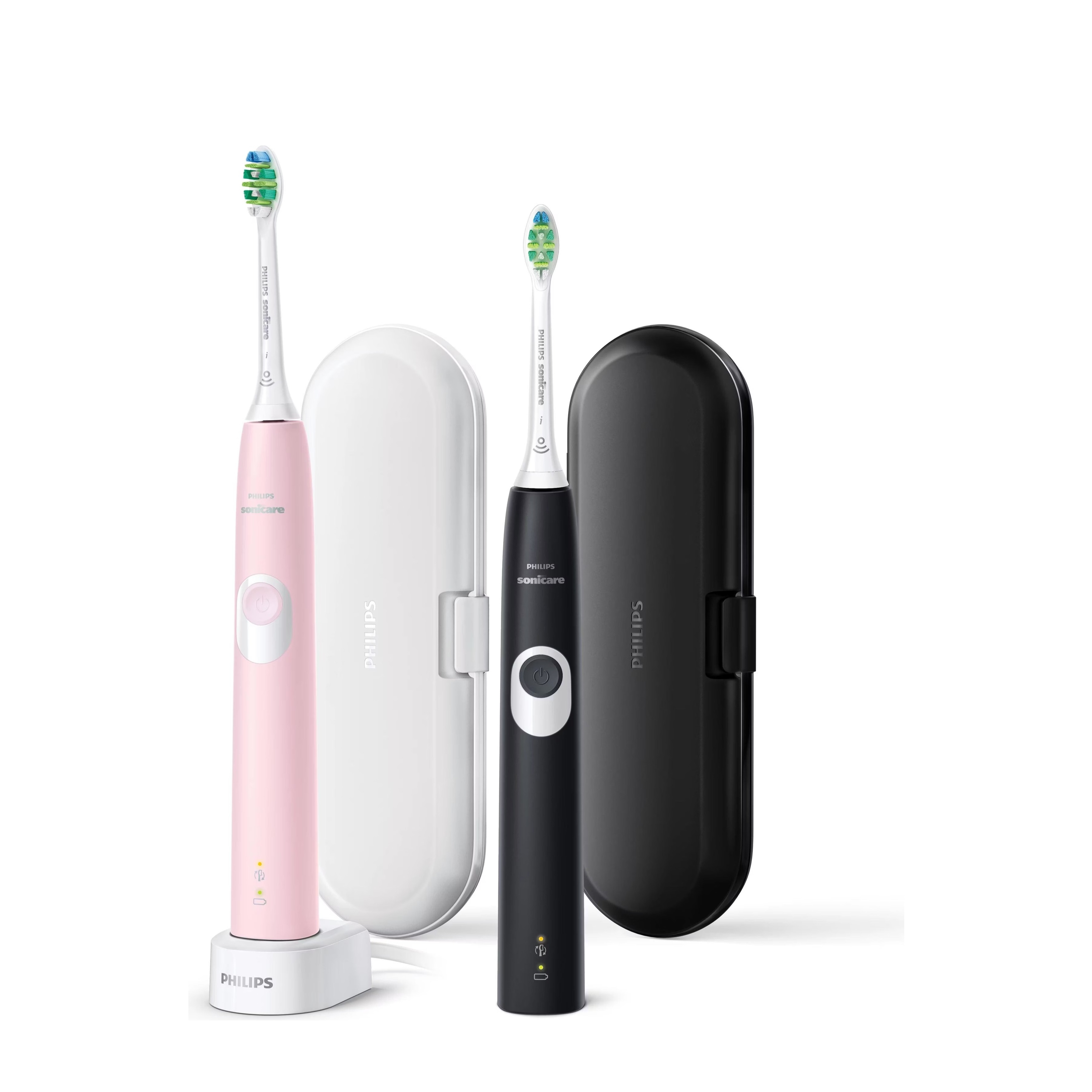(2er Set) Sonicare ProtectiveClean 4300 Elektrische Zahnbürste Schallzahnbürste mit Ladestation / Aufbewahrungsbox (HX6800/35) - Rosa / Schwarz