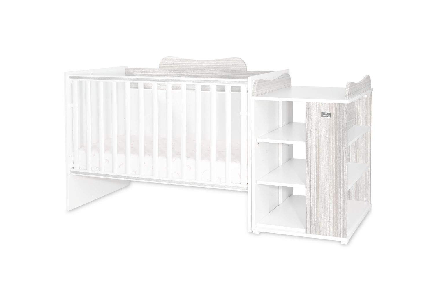 Lorelli Babybett Multi, Jugendbett, Schreibtisch, Wickeltisch, mehrfach umbaubar grau