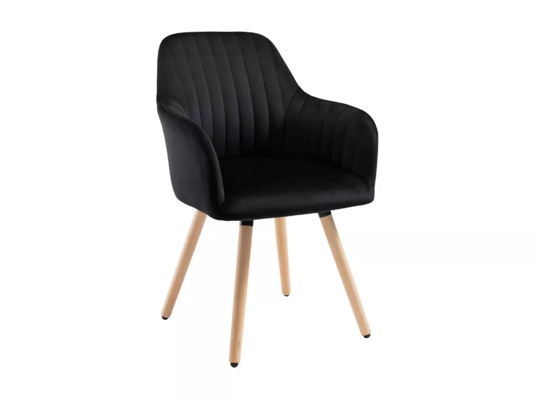 Chaise avec accoudoirs en velours et métal effet bois - Noir - ELEANA