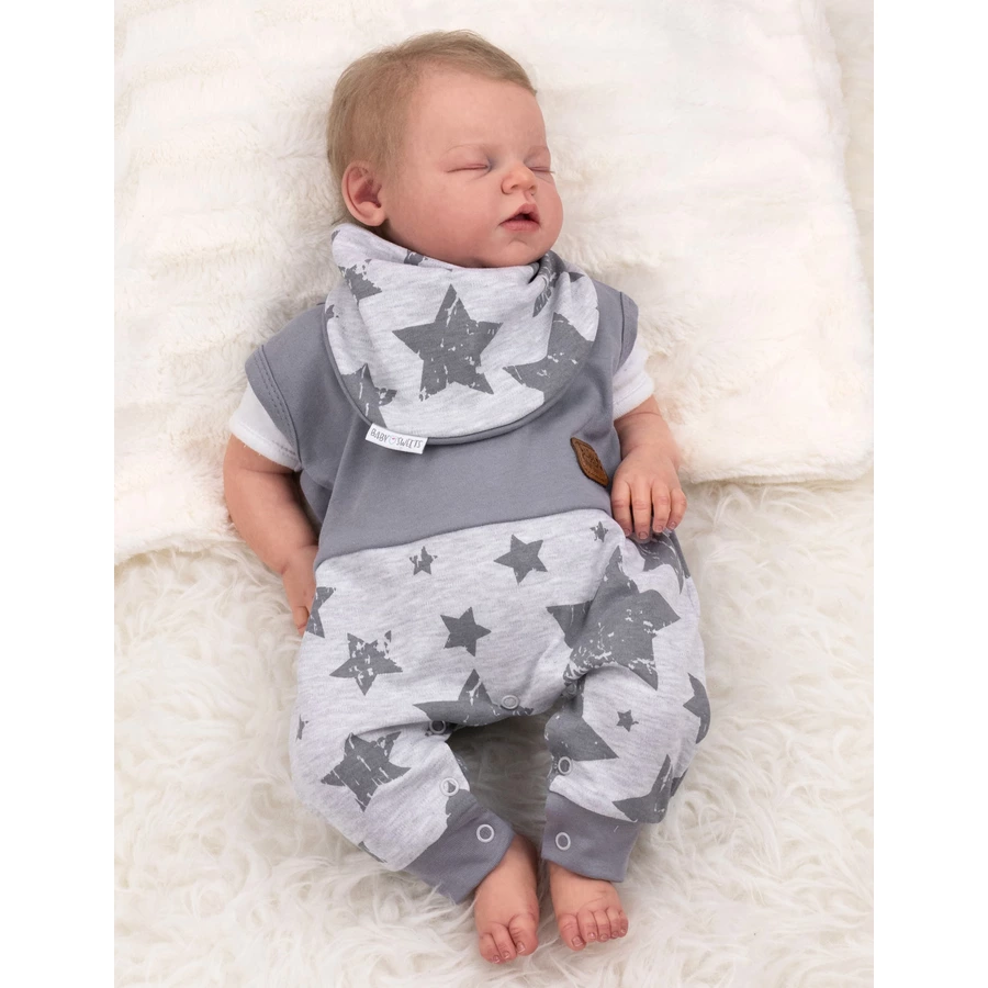 Baby Sweets 2tlg Set Strampler + Halstuch Lieblingsstücke Sterne grau hellgrau