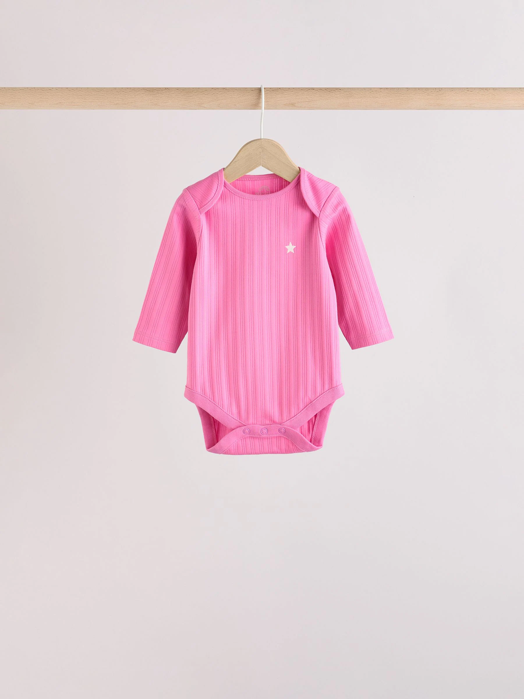 Roze ster - Set van 5 babyrompertjes met lange mouwen