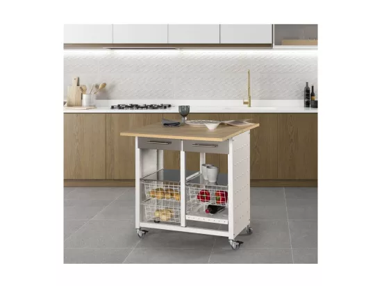 Chariot de cuisine / Table d'appoint - couleur Blanc, Inox, Orme - 84*71*43 cm - EKO