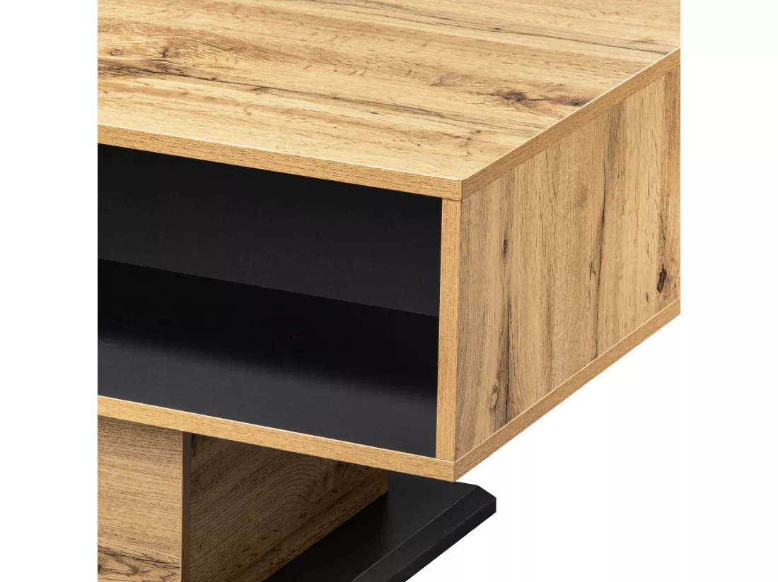 Table basse grain de bois avec rangement double face et tiroir 100x47x60 EINPHATH