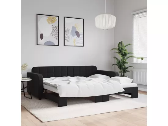 Lit de jour avec lit gigogne noir 90x200 cm velours