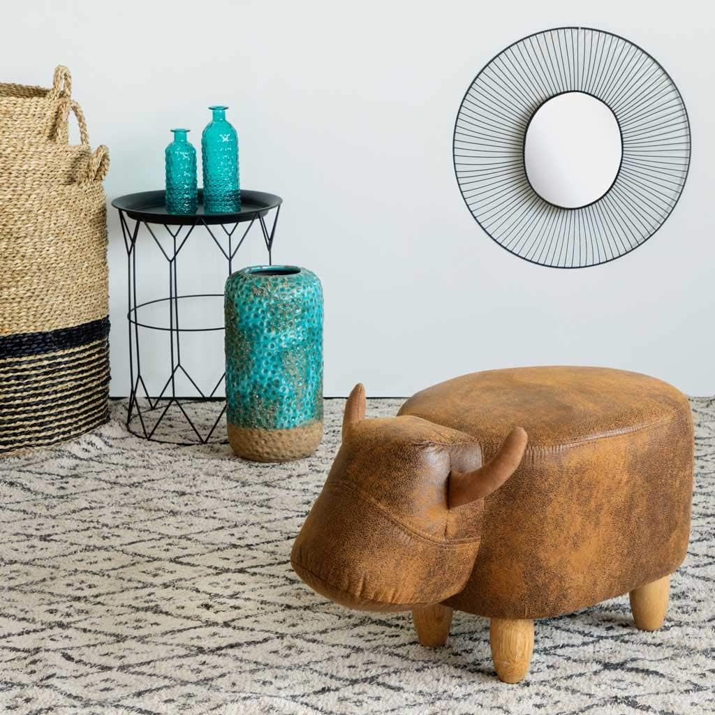 balvi Hocker La Vache Farbe Braun In Form Einer Kuh Holzbeine Kunstleder/Holz
