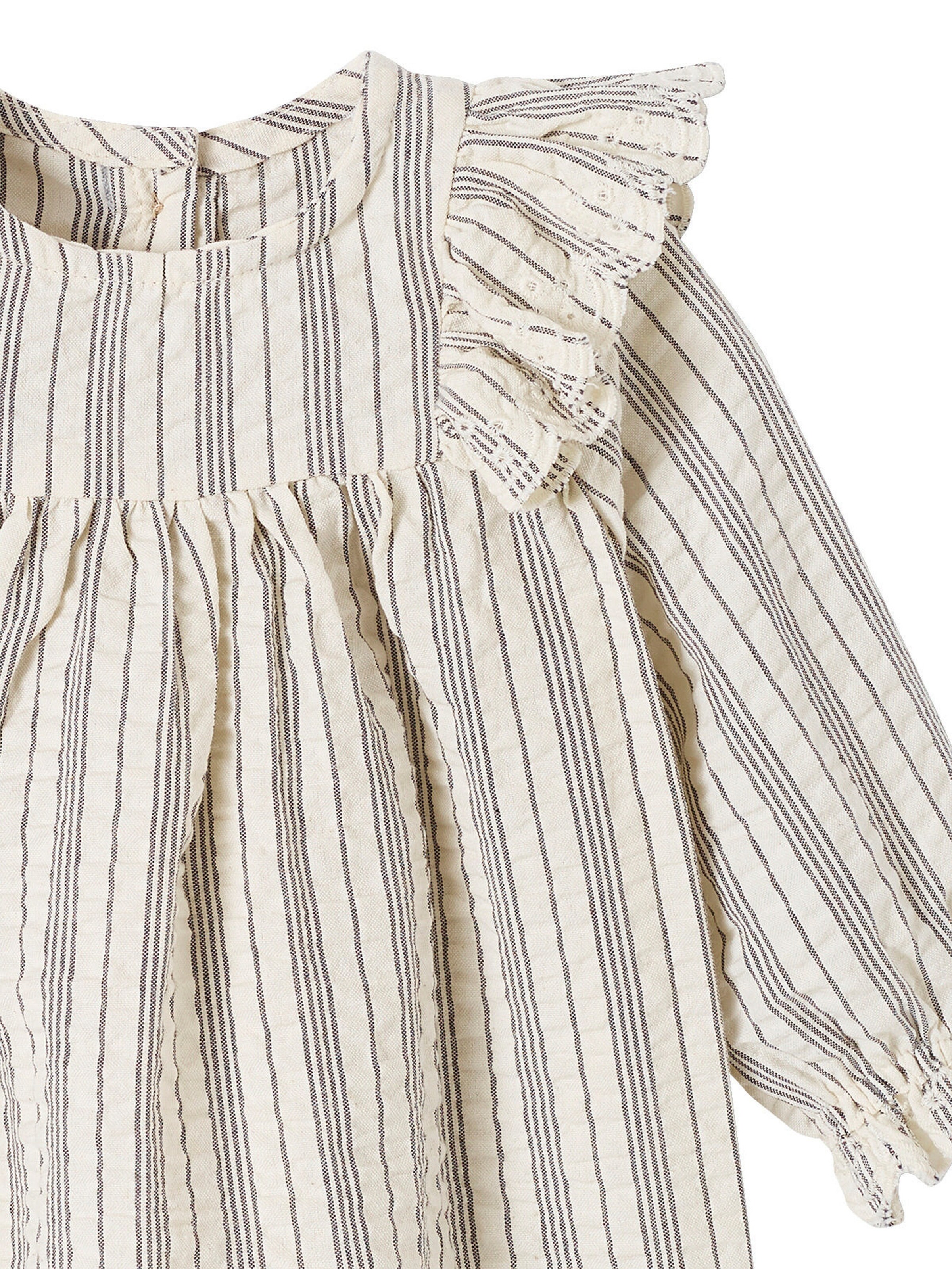 Vertbaudet Mädchen Baby-Set: Kleid, Shorts & Haarband beige gestreift