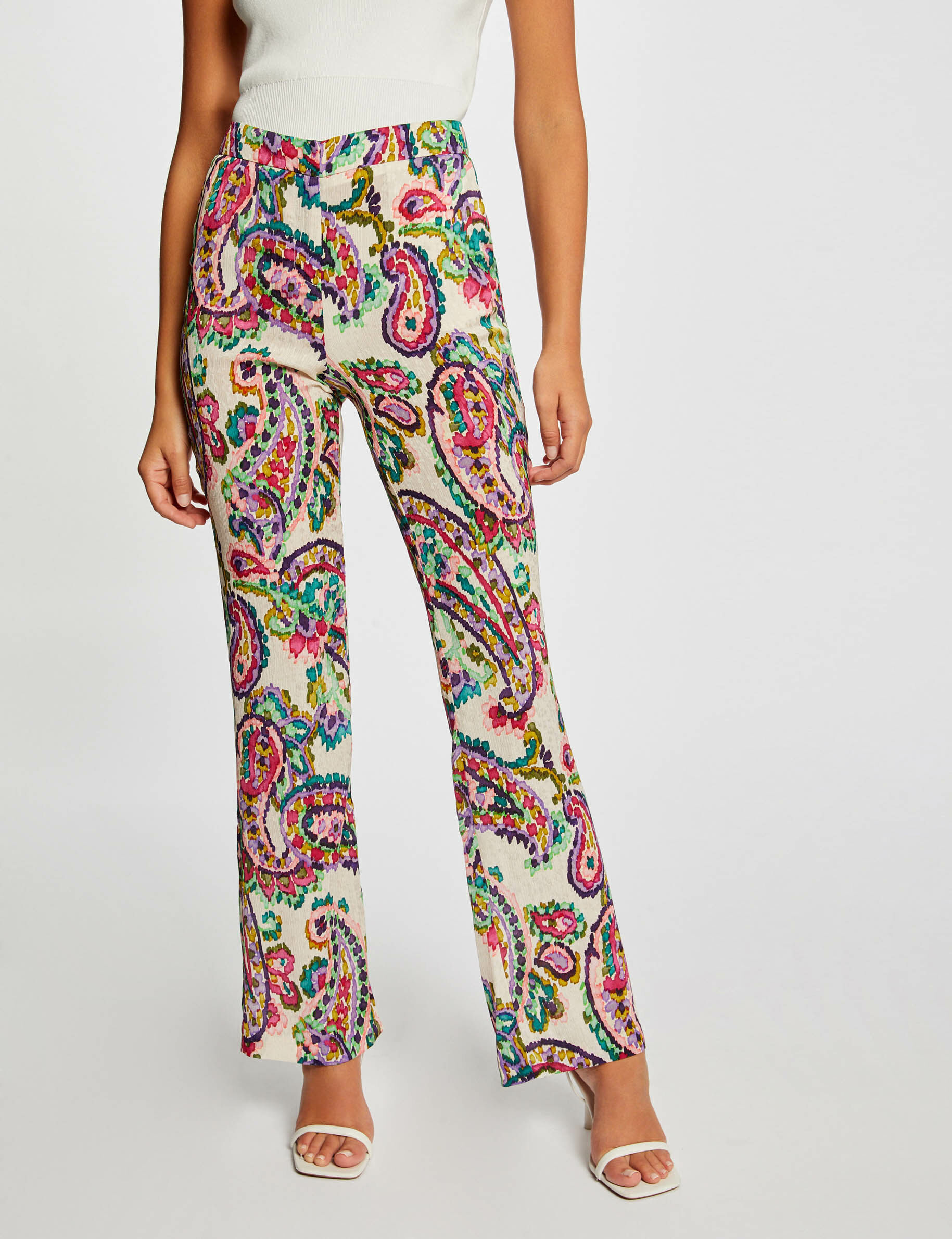 Pantalon droit fluide imprimé cachemire multico femme - multico