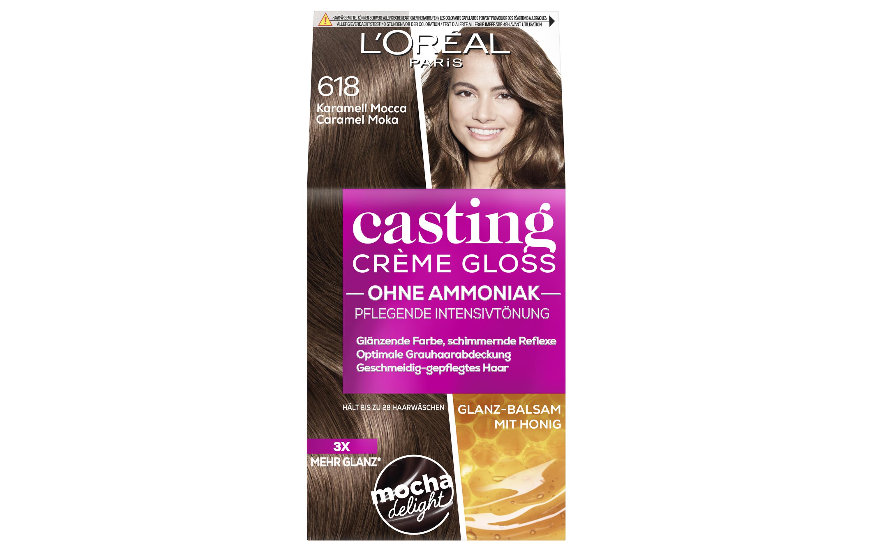 Haarcoloration Casting Creme Gloss 618 Karamell MoccaHochwertige Coloration für glänzende Farbreflexe und gepflegtes Haar