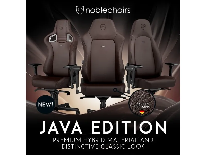 Noblechairs Hero Java Edition - Spillestol - ergonomisk - armstøtter - T-formet - vippe - drejeled - aluminium, polyurethan, vinyl, memory foam, koldskum, stålramme, high-tech falsk læder - Java