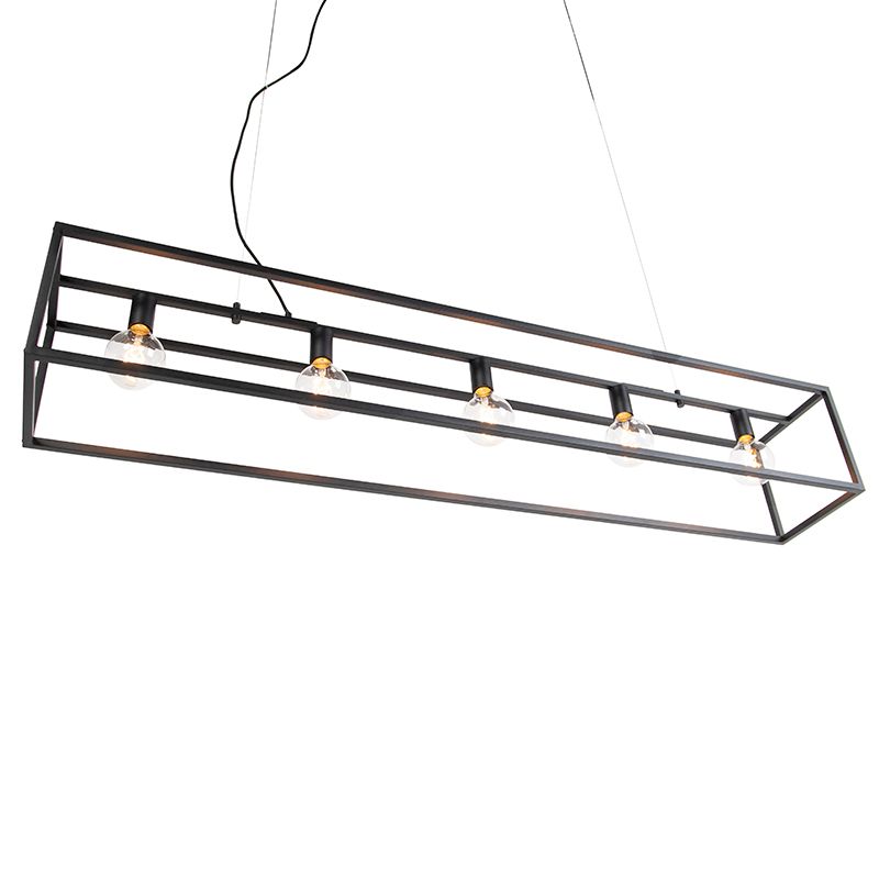 Moderne rechthoekige hanglamp zwart 5-lichts - Cage