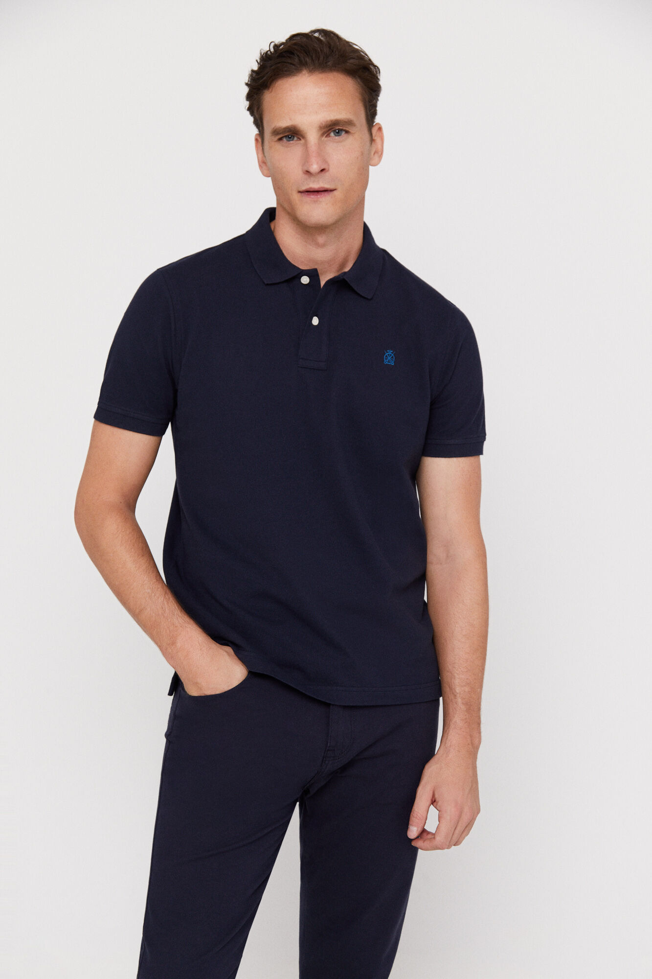 Polo piqué com logo - Azul escuro