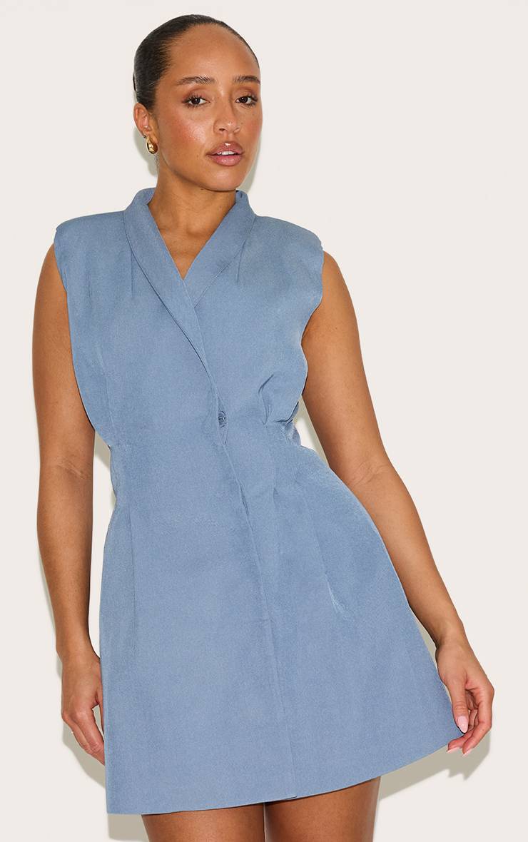 Bleu Ciel Robe Blazer Cintrée À La Taille Sans Manches Avec Croisillon Shape