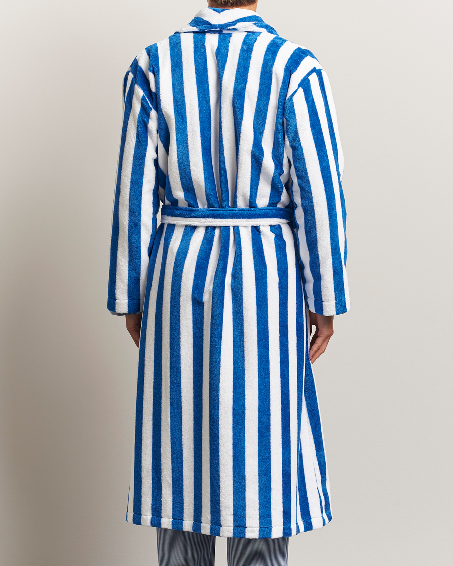 Derek Rose Striped Cotton Velour Gown Blue/White