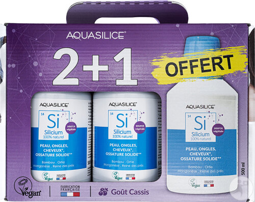 Aquasilice Coffret Silicium Buvable Source Végétale Peau/Ongles/Cheveux Flacon 3x500ml