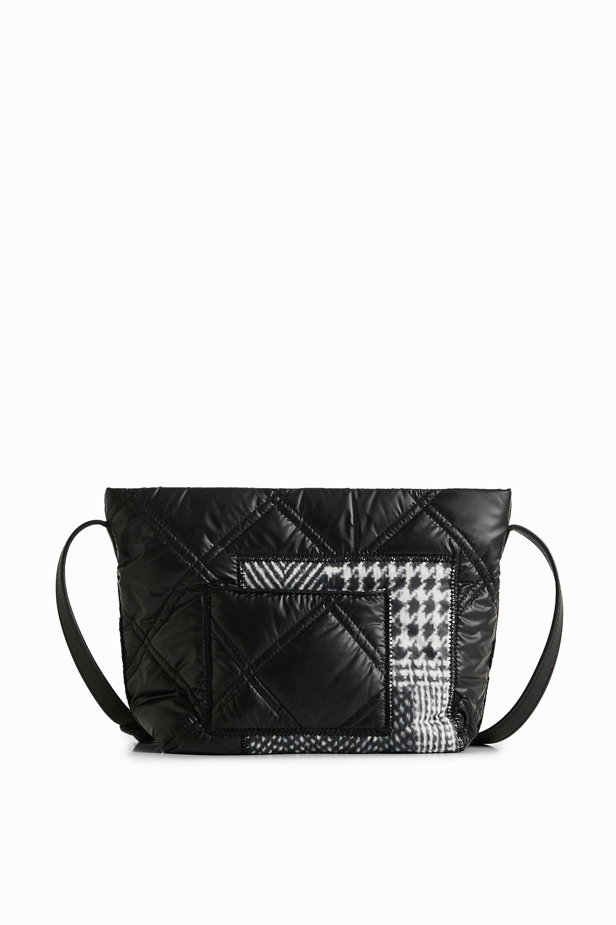 Bolsa transversal pequena com estampa pied-de-poule