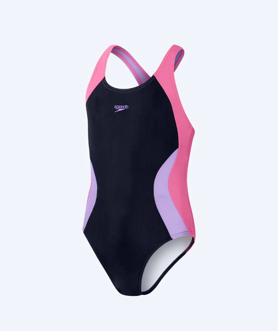 Speedo badedragt til piger - Colourblock - Mørkeblå/lilla